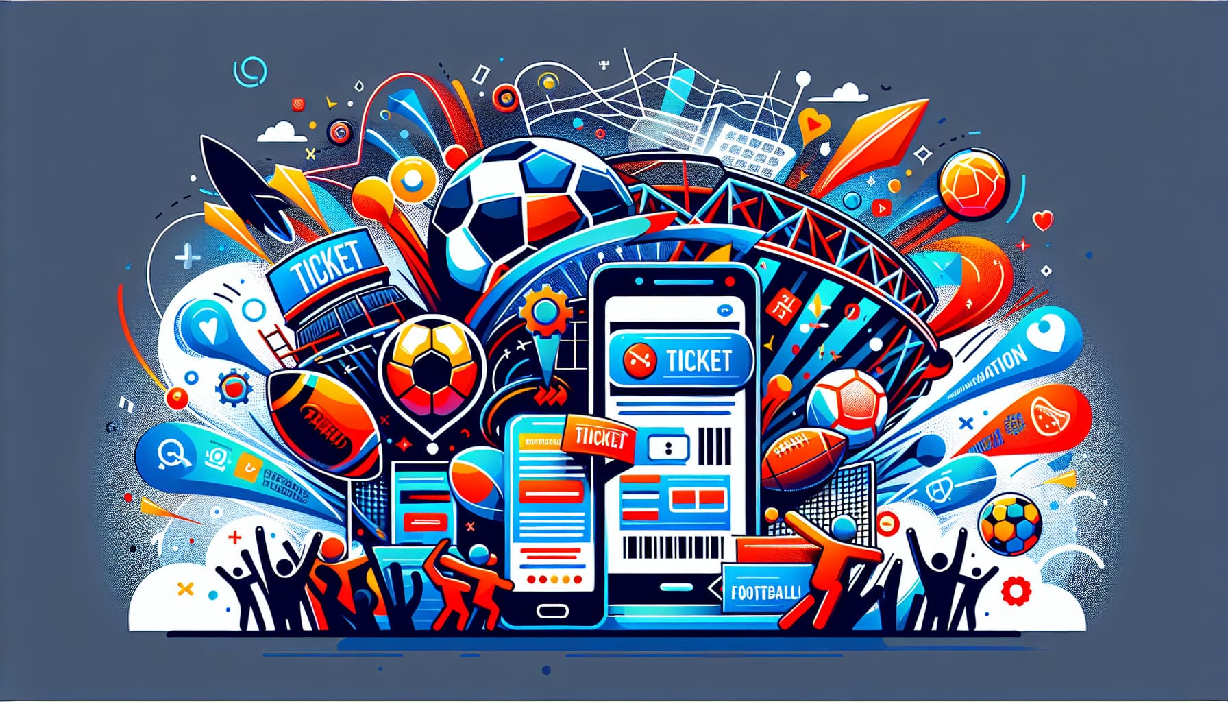 An illustration of various online platforms for purchasing football tickets.