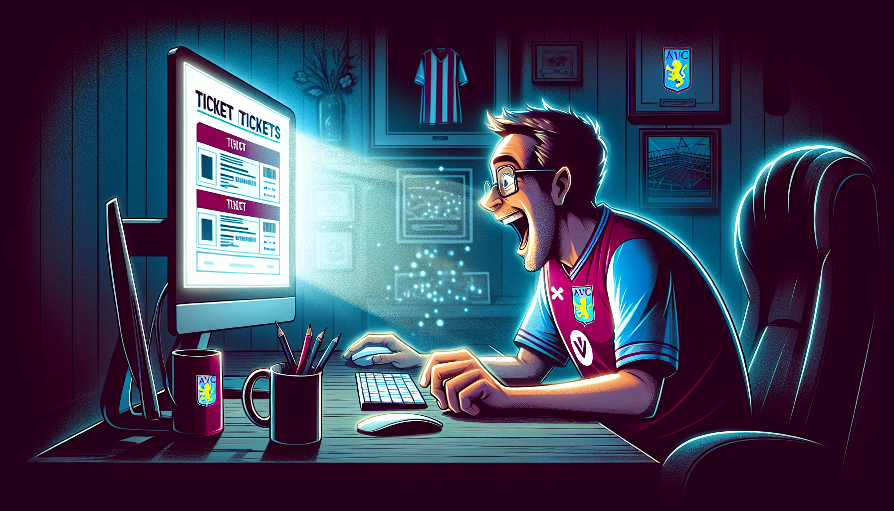 A fan purchasing Aston Villa tickets online.